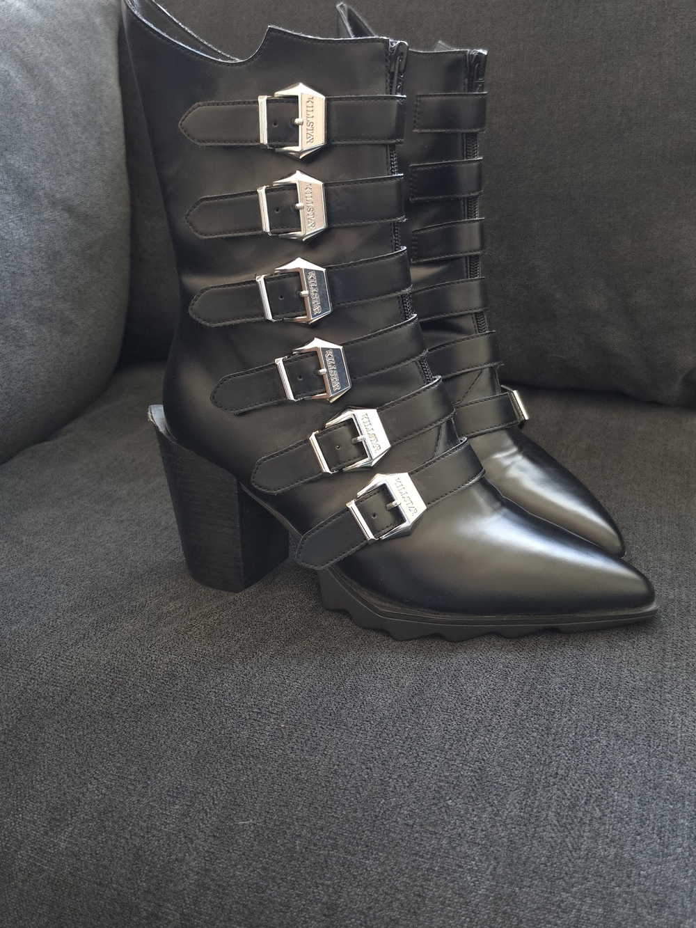 KillStar - Black Strappy Buckle Boots - Women's Size 9 - 3.5" heel height